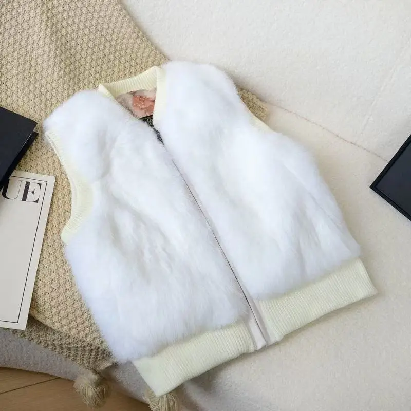 Autumn Winter Warm Natural Real Rabbit Fur Vest Short Coat Children's Wear Boys' And Girls' Fur Kawaii Tops Women Cute