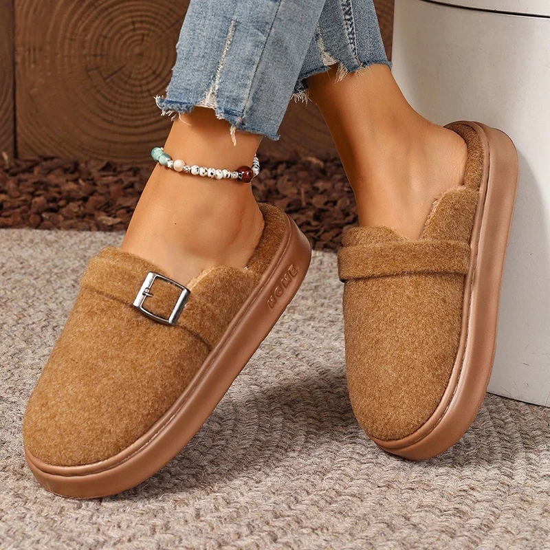 

Winter Women's Slippers Home Plush Luxury Designer Woman Shoes Indoor Fluffy Fashion Platform Fuzzy Fur Slides Elegant Flat Soft