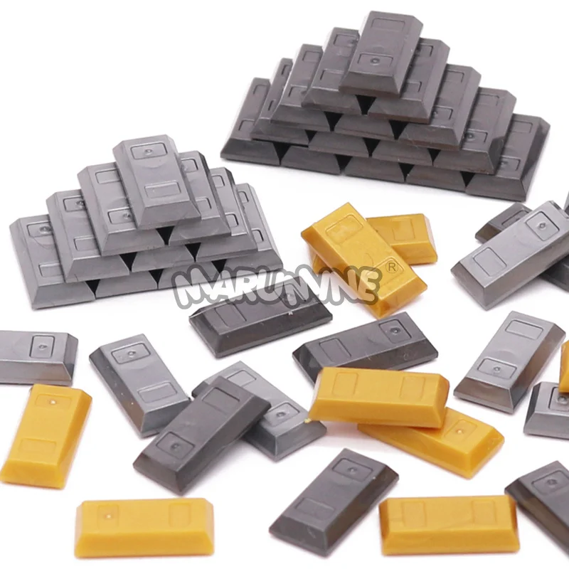 Marumine Ziegelblock Gold 100 Stück 1x2 Platte Piratenbar Münze kompatibel mit 99563 DIY MOC Gebäude Puzzle Zubehör Teile