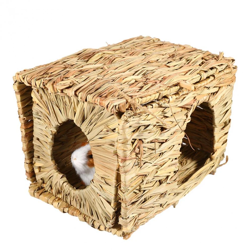 

Folding Straw House Small Animal Hamster Nest Grass Rabbit Hut Natural Safe Delicate Design Ideal Shelter Bunny