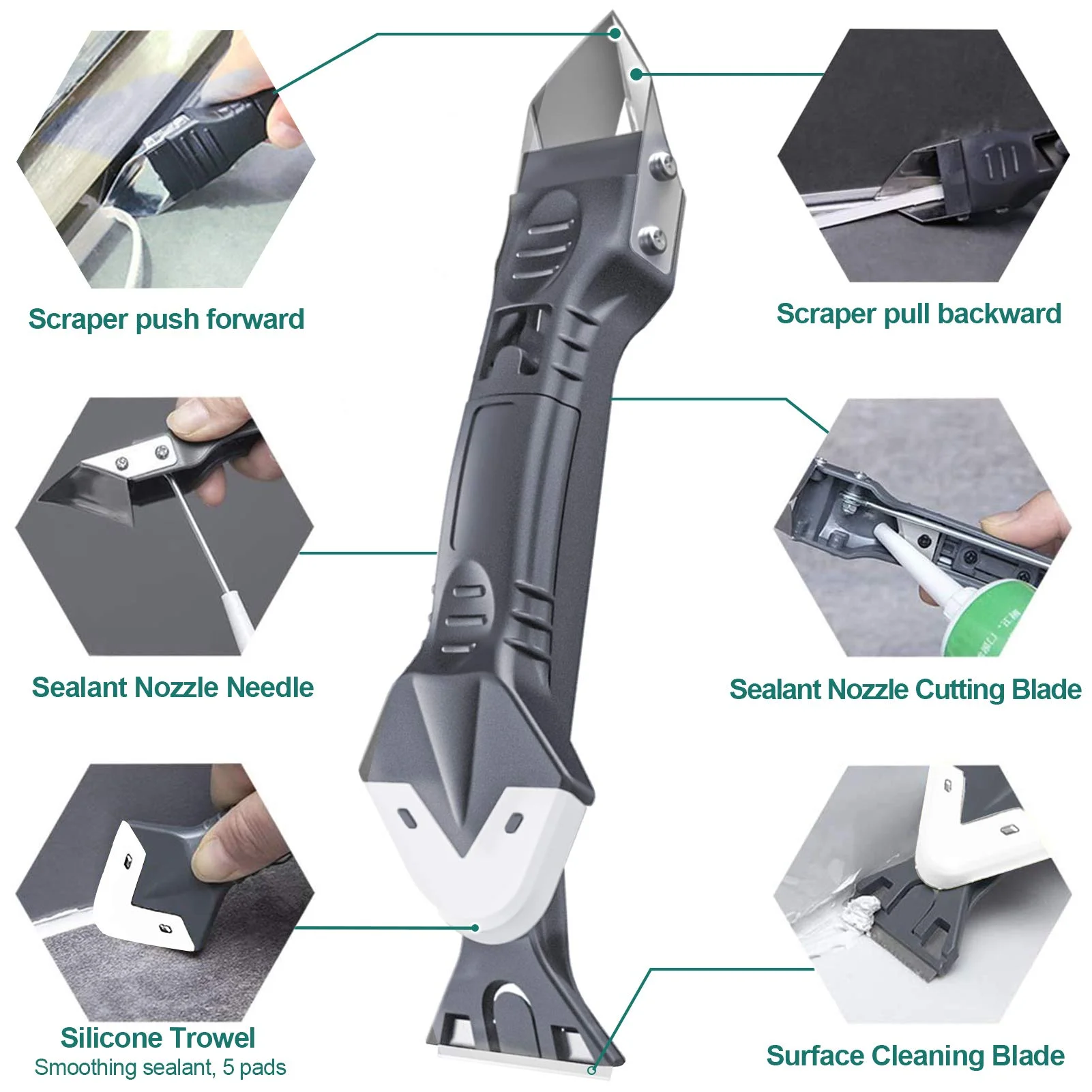 hit product5 in 1 Scraper Smoother Tool Silicone Remover Caulk  Metal Blade Smooth Caulk Remover Kit Tool