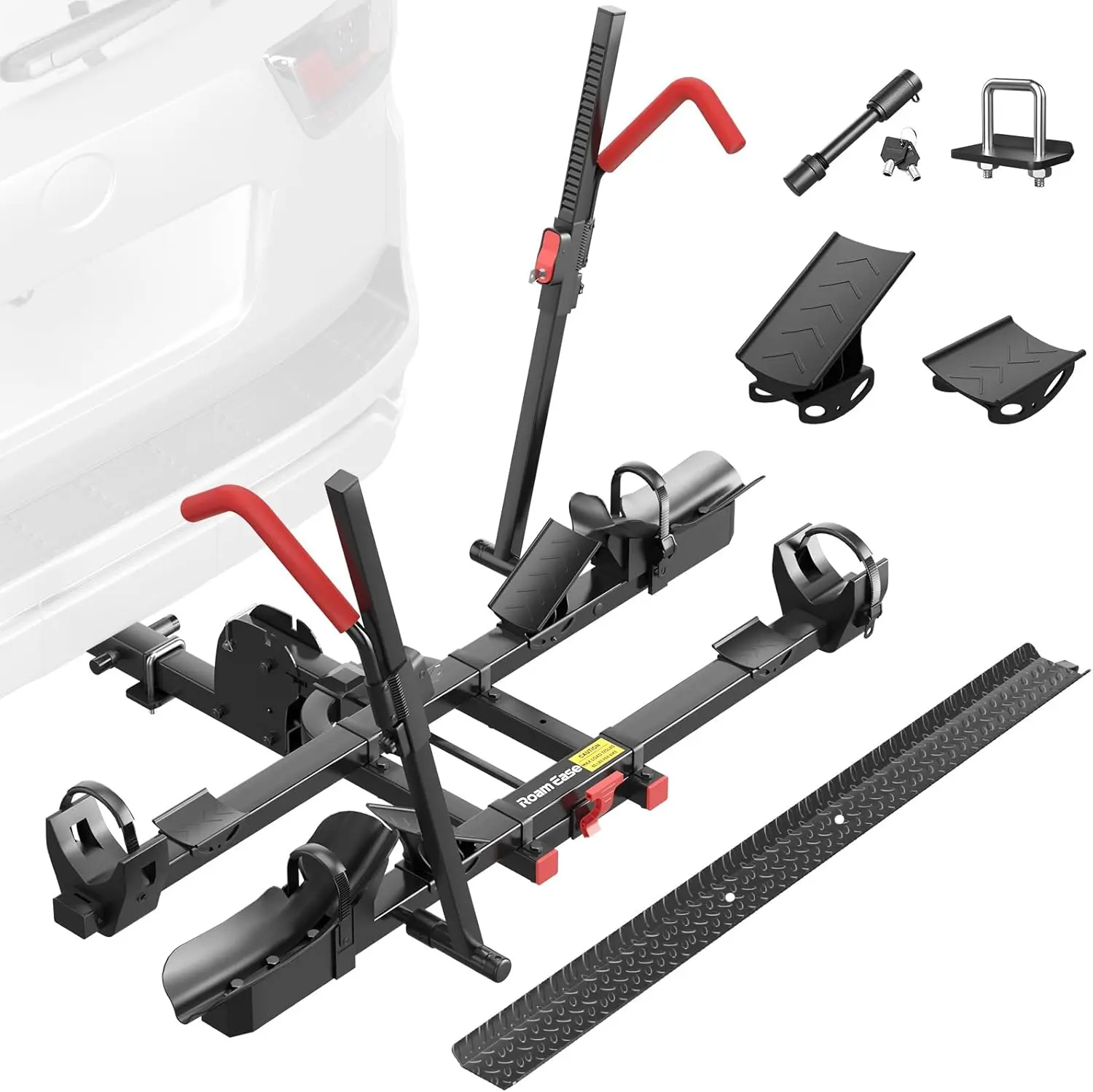 Foldable Hitch Mount Bike Rack with Ramp, 170lbs Capacity for 2 Heavy Ebikes, Fits Cars SUVs RVs Trailers