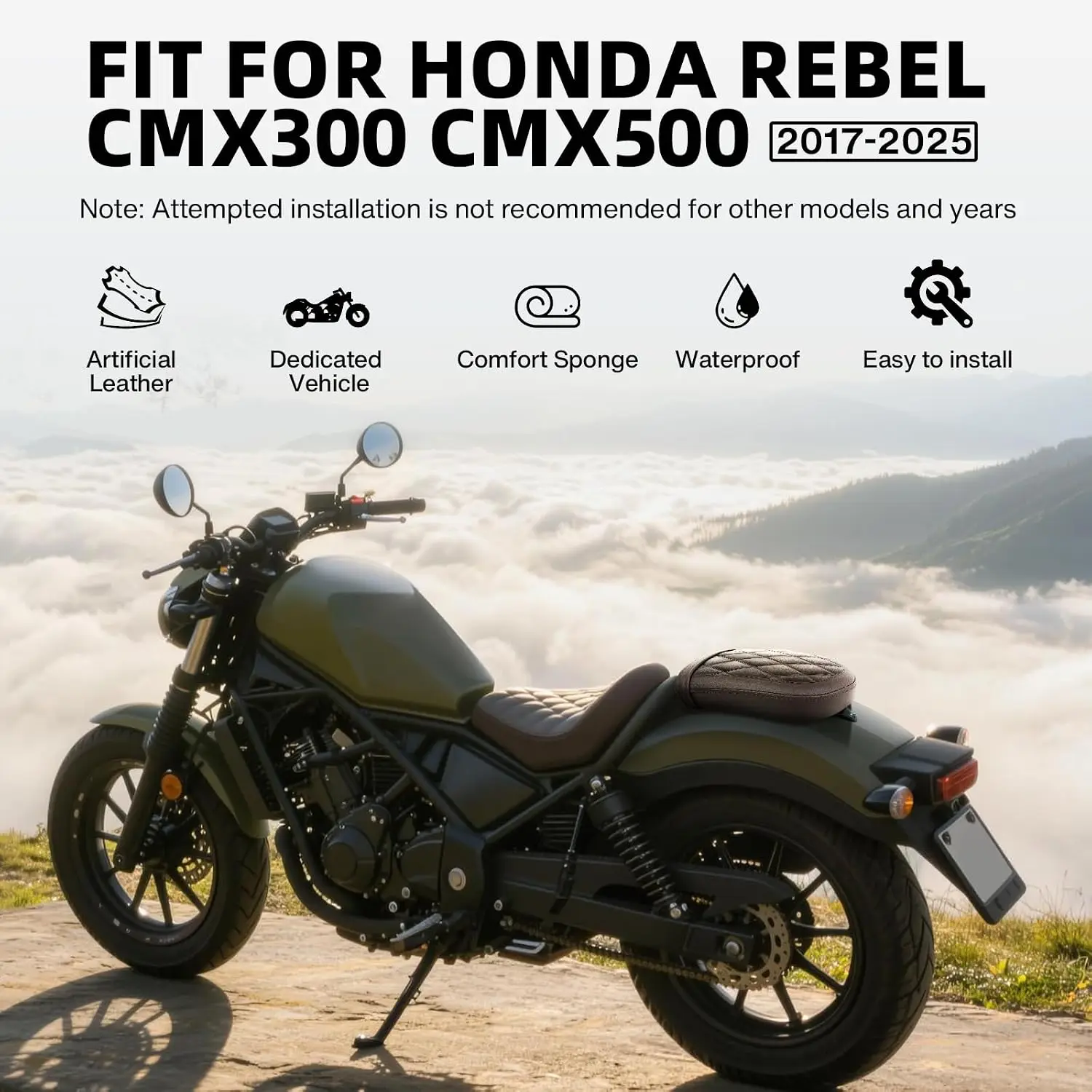 Motorcycle Rear Passenger Seat Pillion Cushion Pad Fit Honda Rebel CMX300 CMX500 2017-2025 Brown