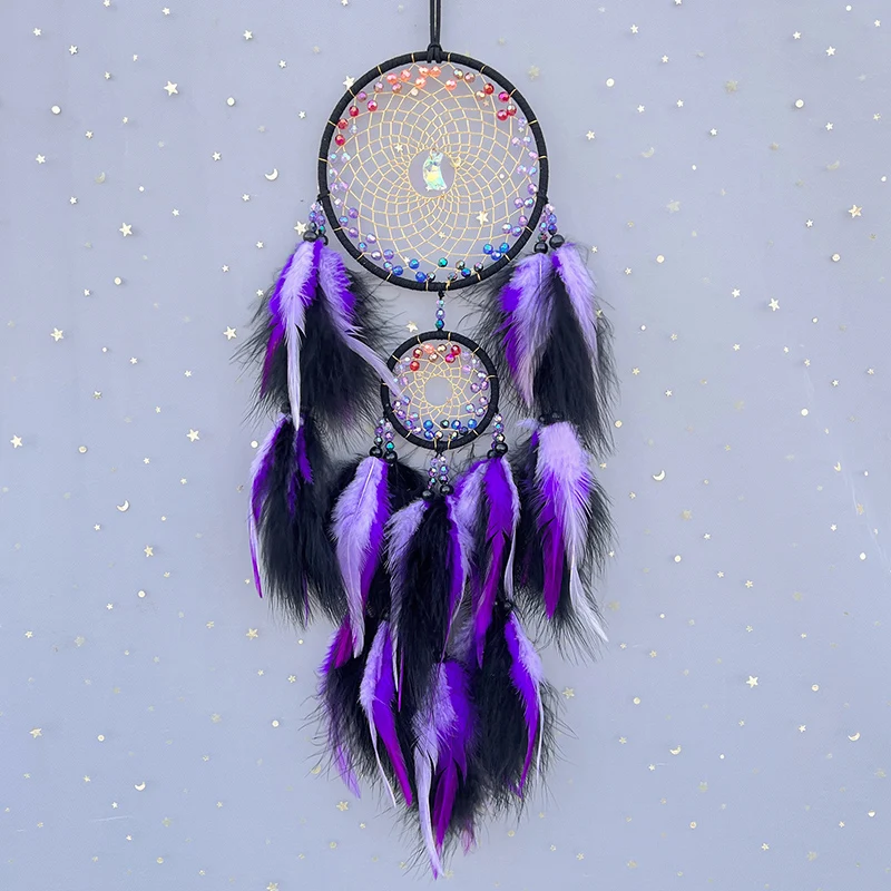 Dream Catcher Living Room Bedroom Hanging Ornaments Crystal Hand-woven Colorful Feather Wind Chime Festival Gift Home Decoration