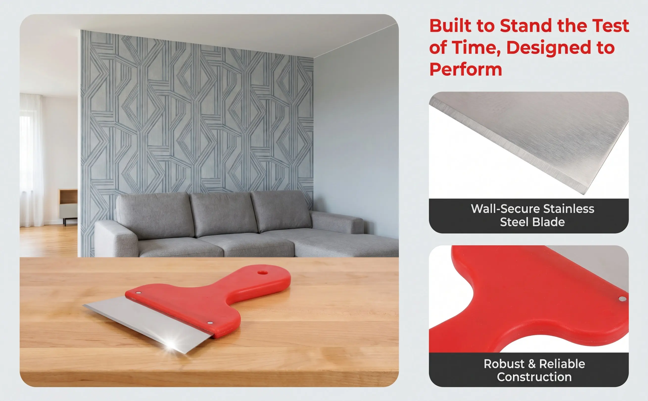 Stainless Steel Wallpaper Smoothing Tool with Ergonomic Handle for Precise Trimming and Peeling