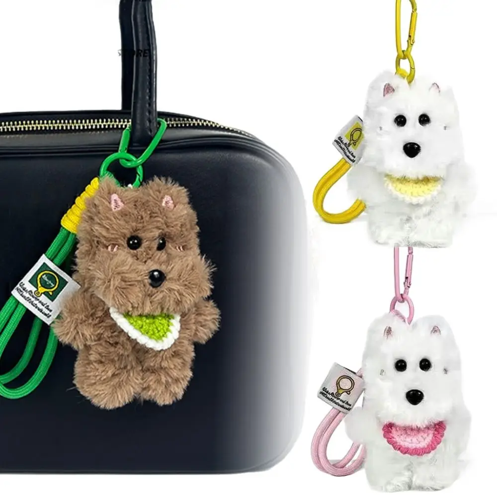 Lindo llavero creativo con colgante de felpa, llavero de cachorro de ganchillo suave, llavero de moda para parejas, accesorios para bolso