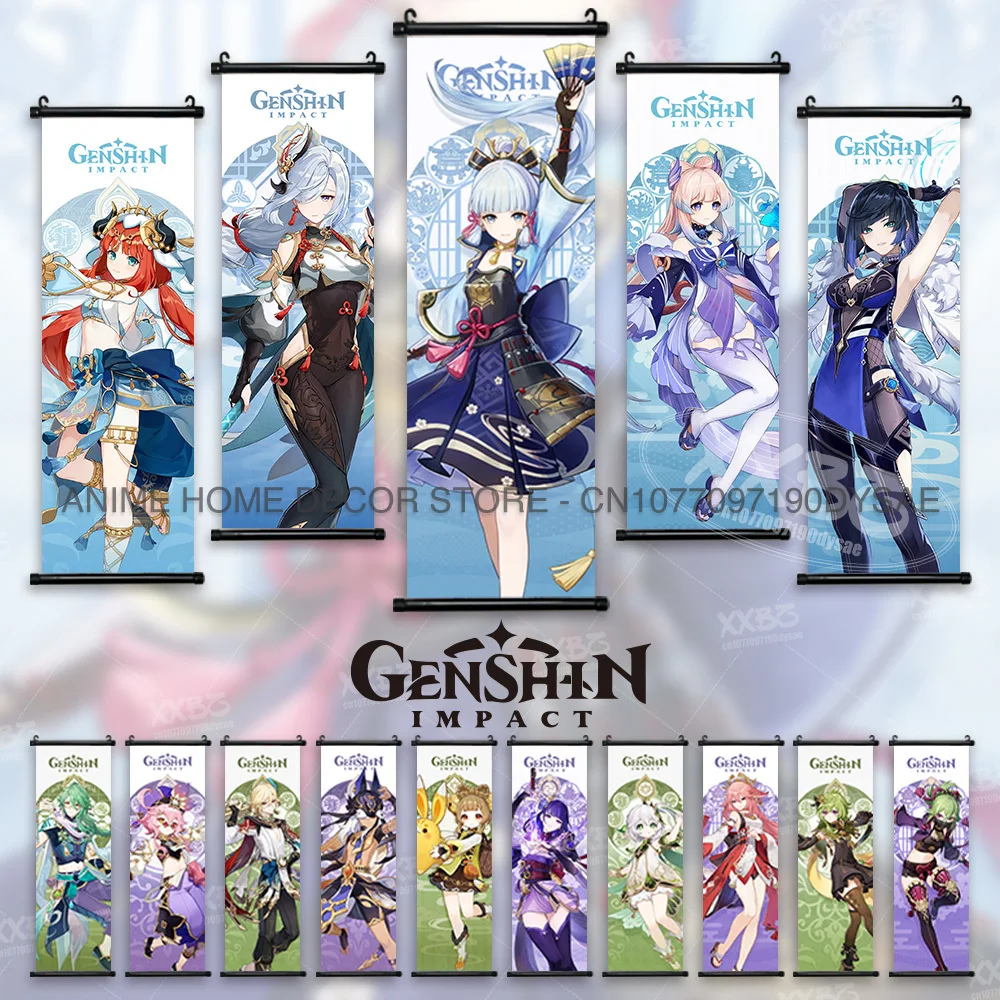 Genshin Impact Poster Arataki Itto Scroll dekorative Bild Barbara Wohnkultur Saccharose Wand kunst Kamizato Ayato hängende Malerei – Detail 1