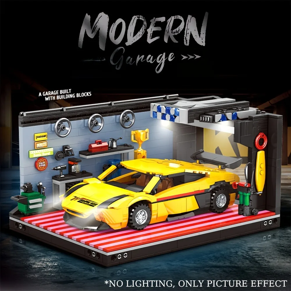 1209pcs, Sports Car Garage Building Block Set, Desktop Vehicle Model Decoration, Suitable for Gifts and Collections