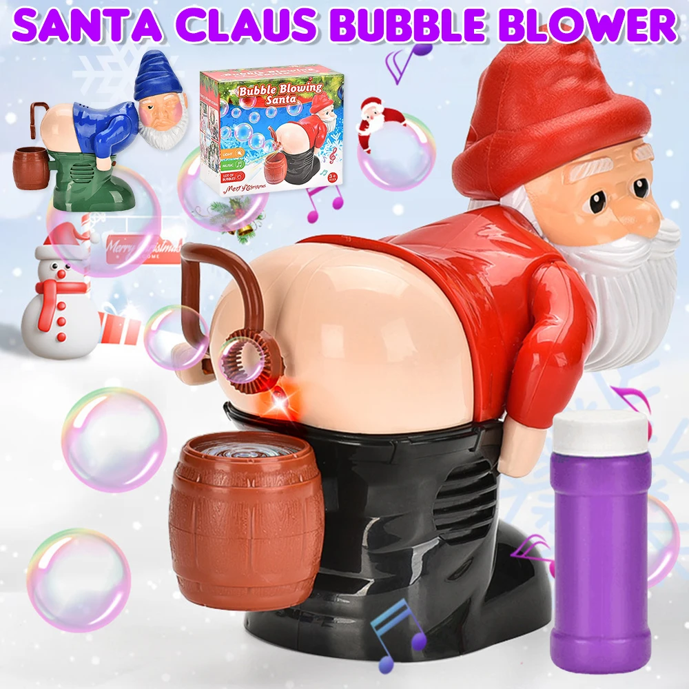 Funny Santa Claus Fart Bubble Blower Electric Bubble Machine with Music Lights Christmas Santa Bubble Maker Party Game Toye Toys