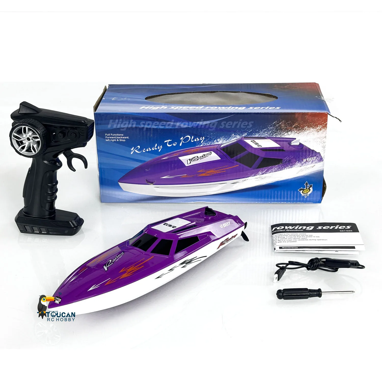 RC RTR Barca Nave da corsa elettrica Barca ad alta velocità 2.4Ghz Radiocontrollo Modello di nave Giocattolo per bambini Adulti Regalo all\'aperto