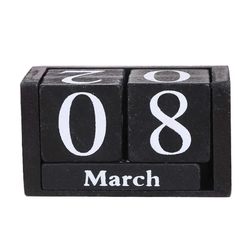 Vintage Wooden Perpetual Calendar Eternal Blocks Month Date Display Desktop Accessories Photography Props Home Office Decoration