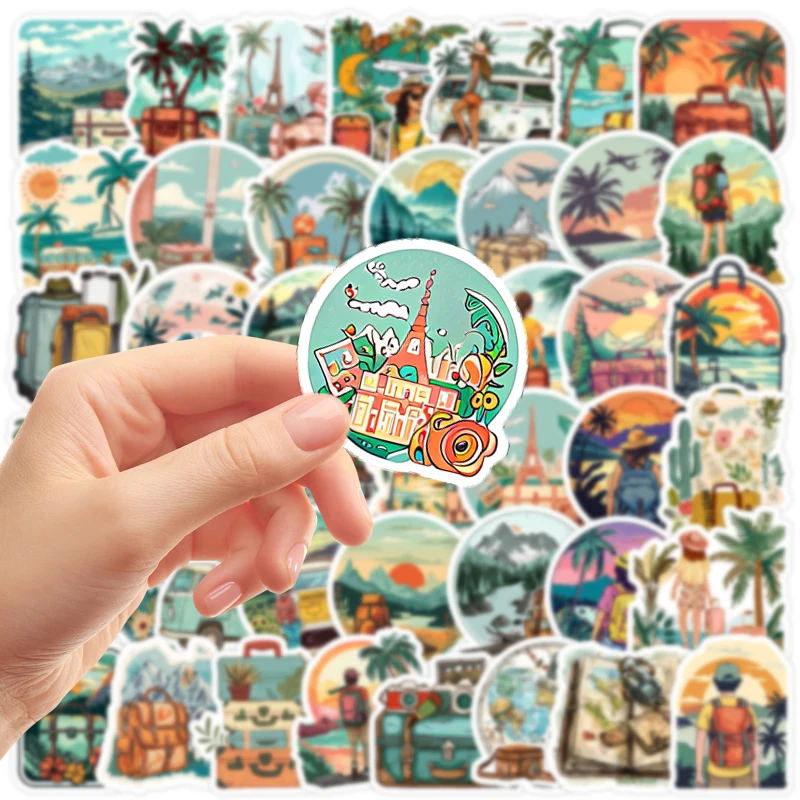 50Pcs Outdoor Travel Adventure Stickers Hiking Mountain Camping Vacation Waterproof Decal for Luggage Laptop Skateboard Backpack