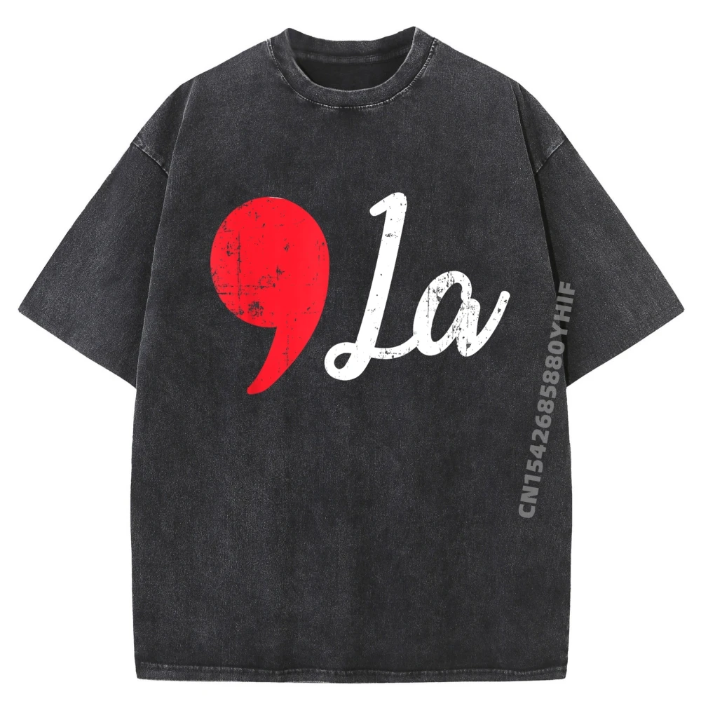 

Distressed Comma La Funny Graphic T Shirts Men Oversized Man Clothes Comfortable Washed Tshirt For Men