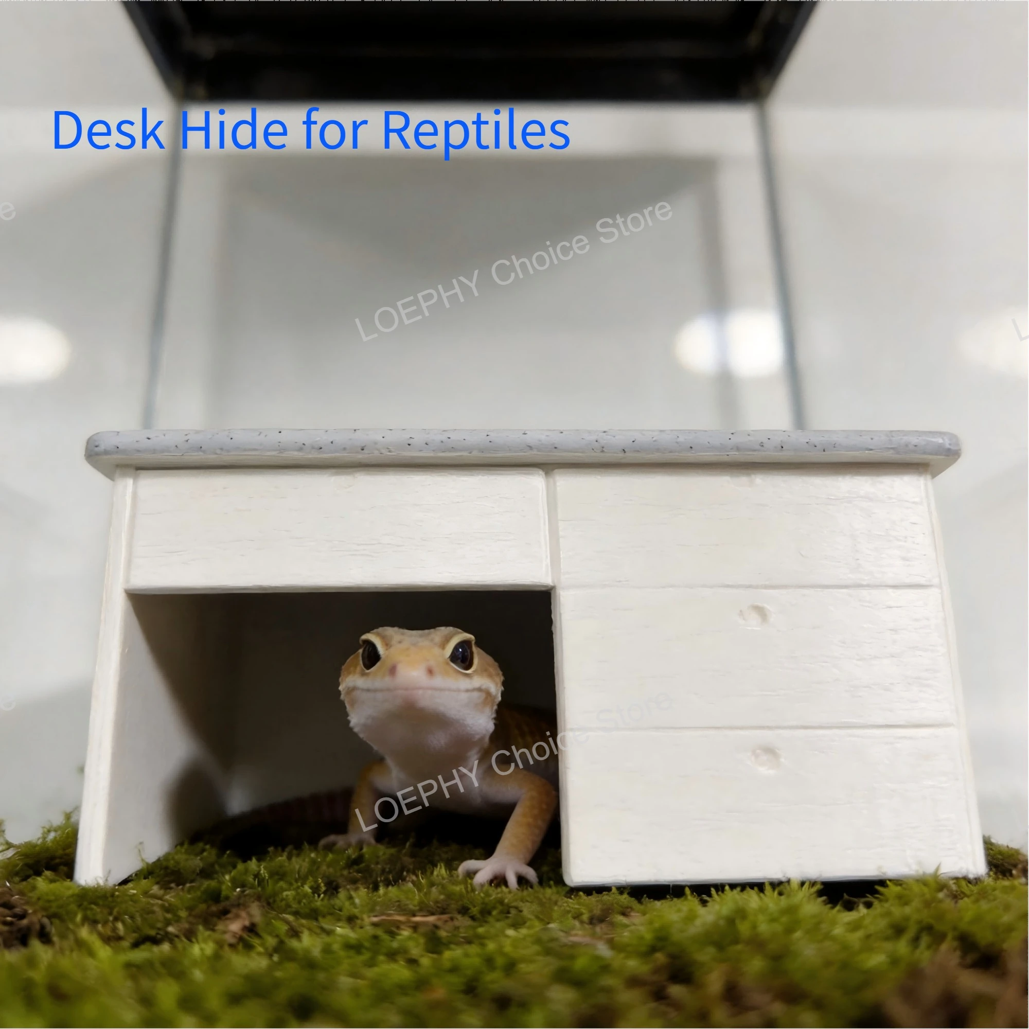 Escondite para Reptiles en Forma de Mesa de Oficina, Refugio Moderno para Reptiles, Cueva para Reptiles con Textura de Mármol Impresa en 3D, Refugio de PETG para Geckos, Serpientes y Lagartos