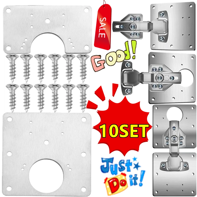 Kit de plaque de réparation de charnière d'armoire, panneau Chi de cuisine, plaque de montage de charnière de porte avec trous, attelle en fibre plate, outil rapide