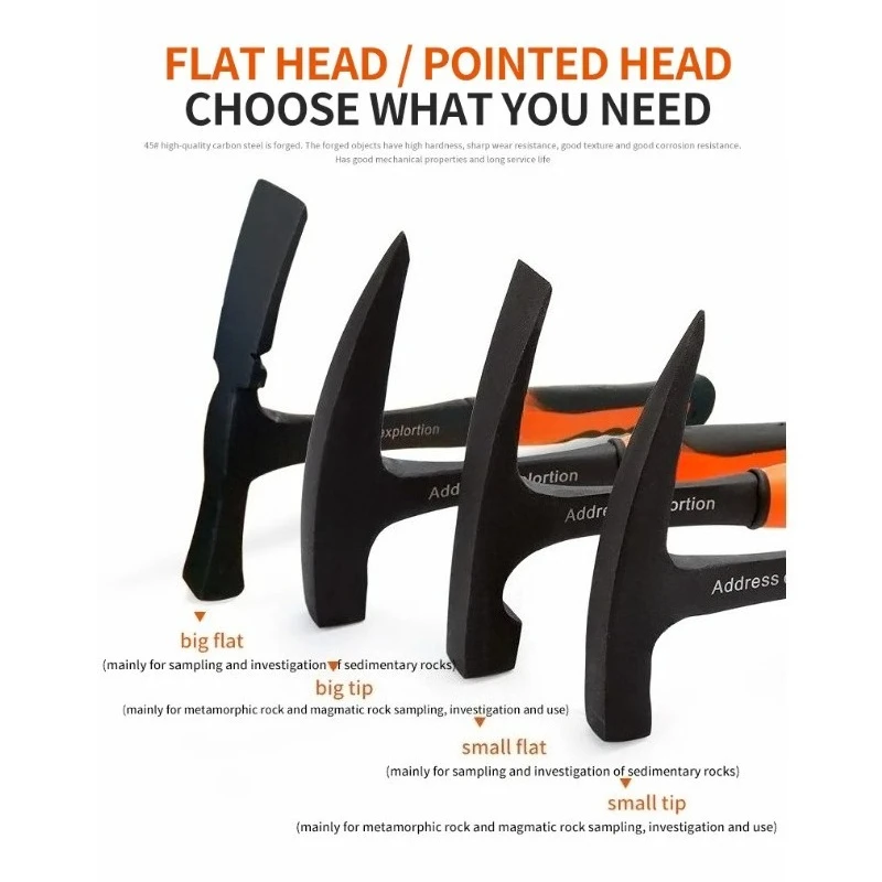 Multifunctional Hand Tools Rock Pick Geological Hammer Mine Exploration and Survey Pointed High Carbon Steel Pointed Tip view 6