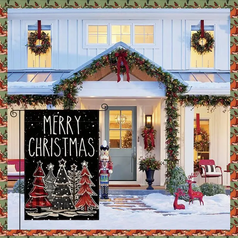 ABLQ Christmas Garden Flag Outdoor Yard Decoration Polyester Three-Layer Merry Christmas Garden Flag