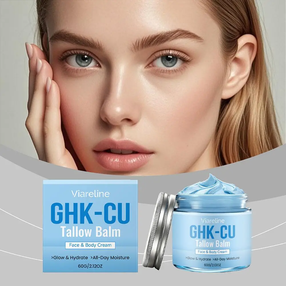 GHK-Cu Copper Peptide Tallow Balm Face Body Moisturizer, Anti Aging Blue Cream with Manuka Honey for Mature Dry Sensitive Skin