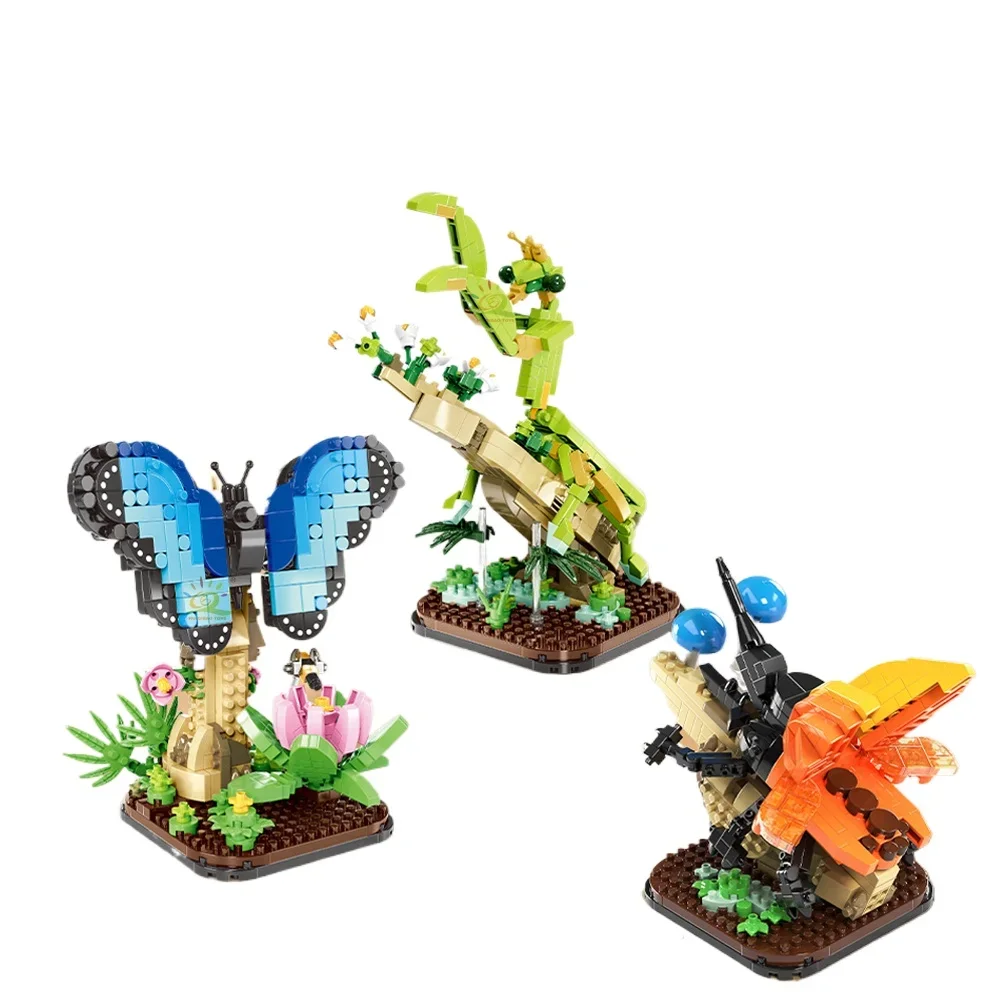 

HUIQIBAO Moc Insect Flower Model Building Block Butterfly Plant Decoration City Construction Toy Kids Adult DIY Romantic Gift