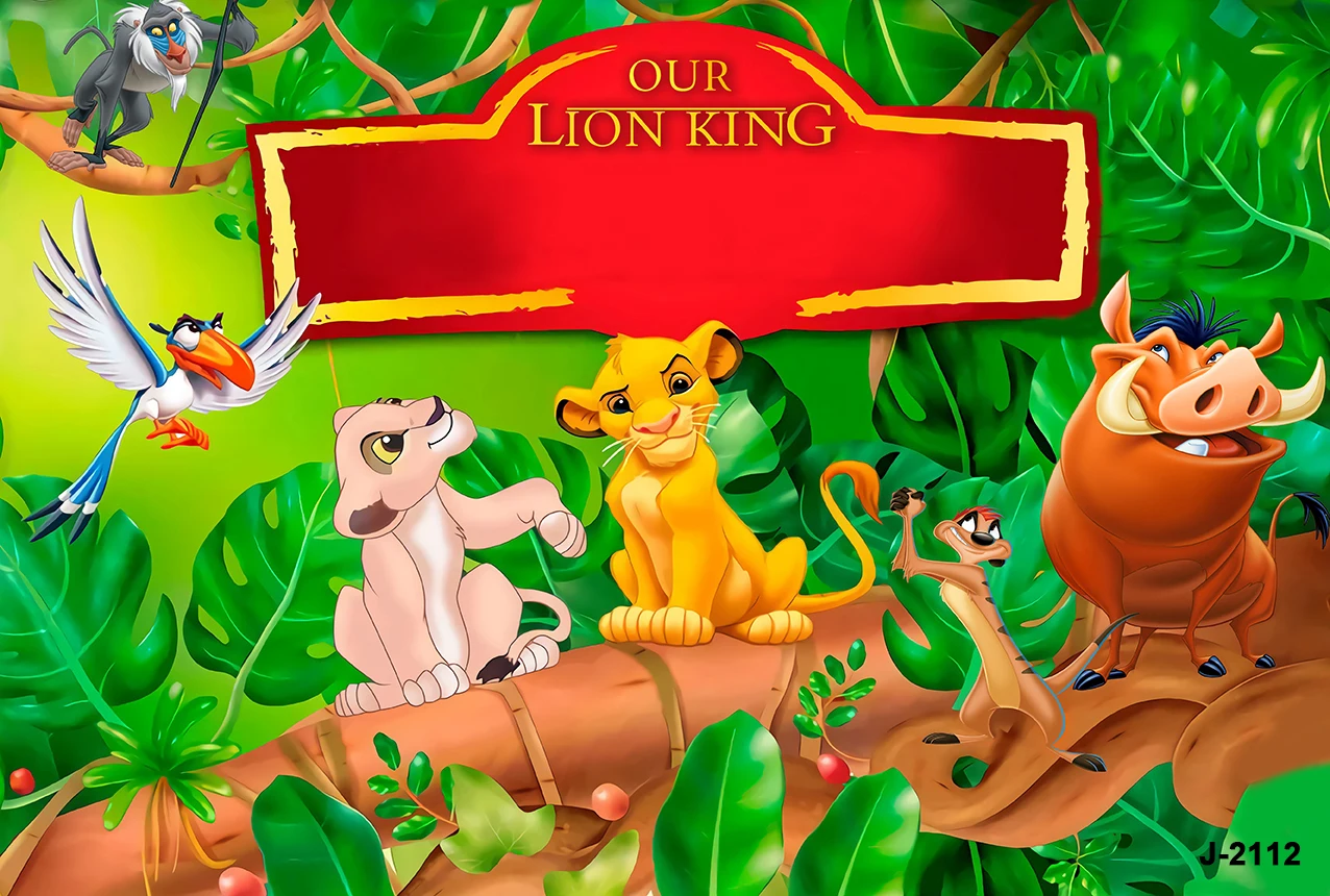 新生児のためのライオンキングシンバの背景、カスタムフォトデコレーション、スタジオバナー、男の子、子供の誕生日パーティーのための森のジャングル