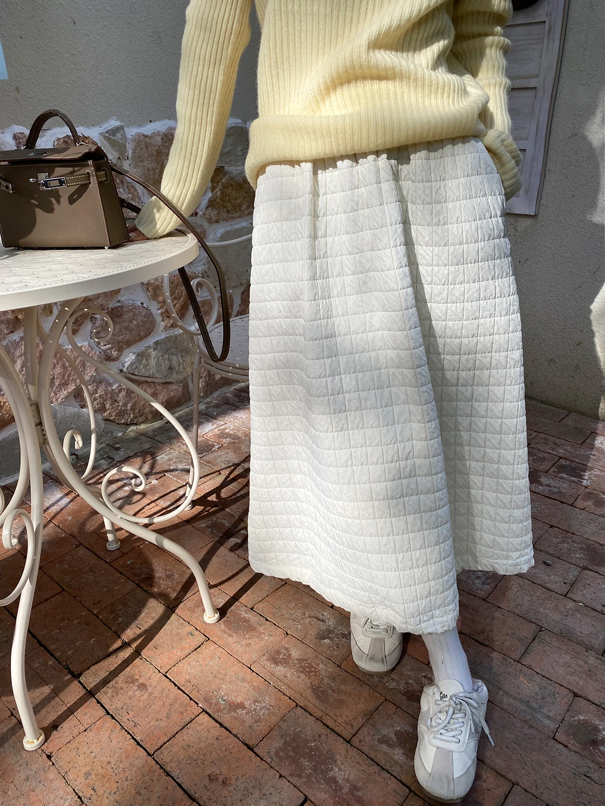 

Юбка FEELROOM в клетку из утолщенного хлопка, с завышенной талией, облегающая, с 3D-эффектом, А-силуэт, миди, для женщин, повседневная, теплая