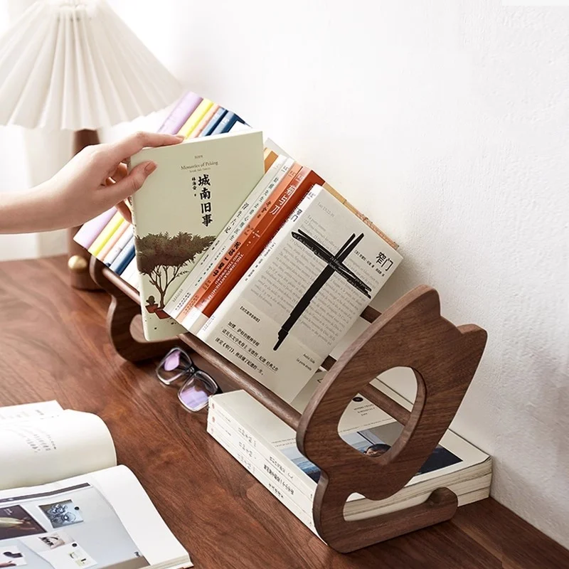 

​Extendable Solid Wood Desktop Bookstand Black Walnut Modern Style Table Organizer Student Study Desk Book Shelf Storage Rack