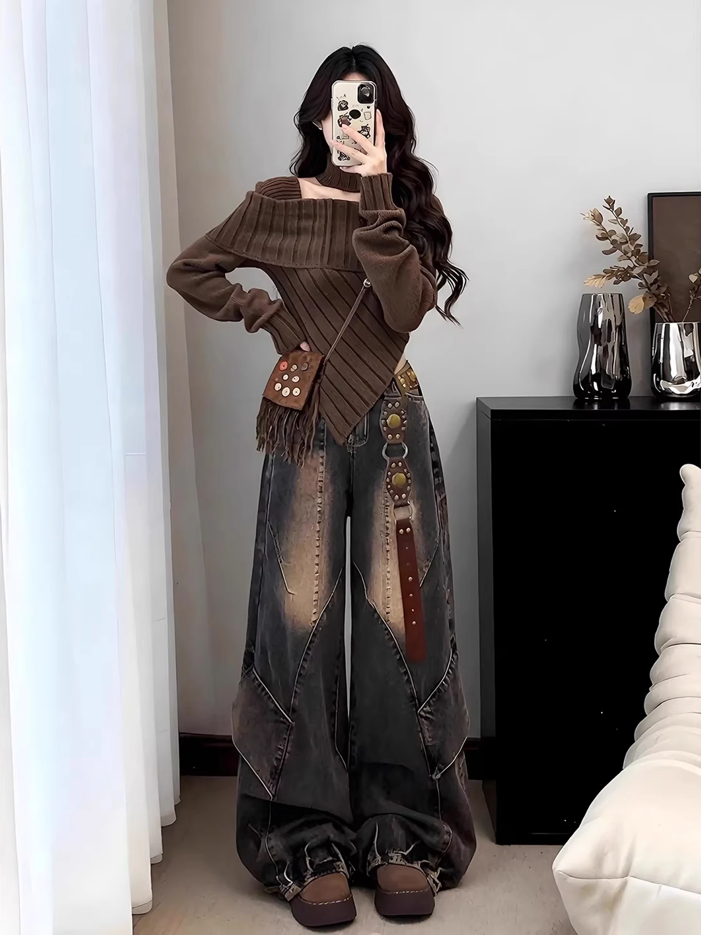 

Американские винтажные джинсы из денима для мужчин и женщин: широкие, слегка расклешенные, удлиненные прямые брюки, повседневные, молодежные, модные