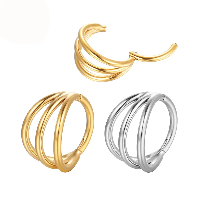 G23 Titanium Triple Hinged Cartilage Earring Helix Piercing Nose Septum Rings Conch Clicker Metal Hoop Stud Body Jewelry Trendy