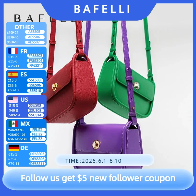 BAFELLI 2026 NOVA TENDÊNCIA EM BOLSAS DE COURO FEMININAS ESTILO MODA DESIGN ORIGINAL MARCA DE LUXO BOLSA CASUAL TRANSVERSAL DE OMBRO