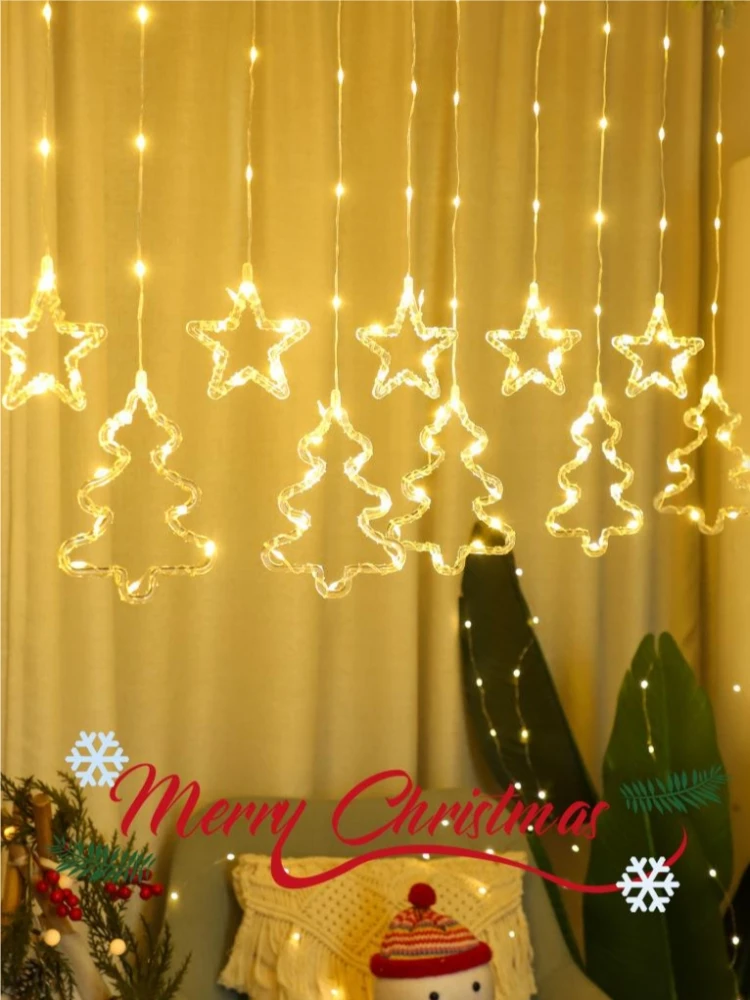 Christmas Curtain Lights 3M 10 Branches LED String Lights USB Powered Remote Control 8 Modes Window Home Decor