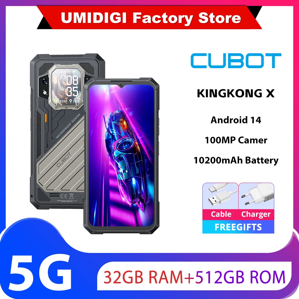 Прочный смартфон CUBOT KINGKONG X 5G, 32 ГБ ОЗУ (16 ГБ + 16 ГБ), 256/512 ГБ ПЗУ, 10200 мАч, 6,583-дюймовый, 120 Гц, экран NFC WiFi 6 100 МП