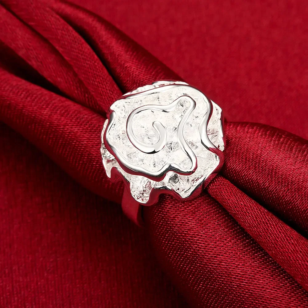 925 Sterling Silver Jewelry Rose Flower Finger Rings For Women Size 7 8 9 Fashion Wedding Party  Girl Holiday Gifts