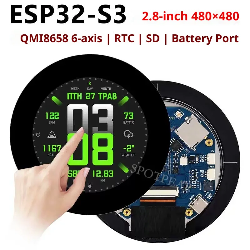 ESP32-S3 Development Board 2.8 Inch Round LCD Touch Screen Built-in Sensor SD Card MP3 Audio IoT Development Board