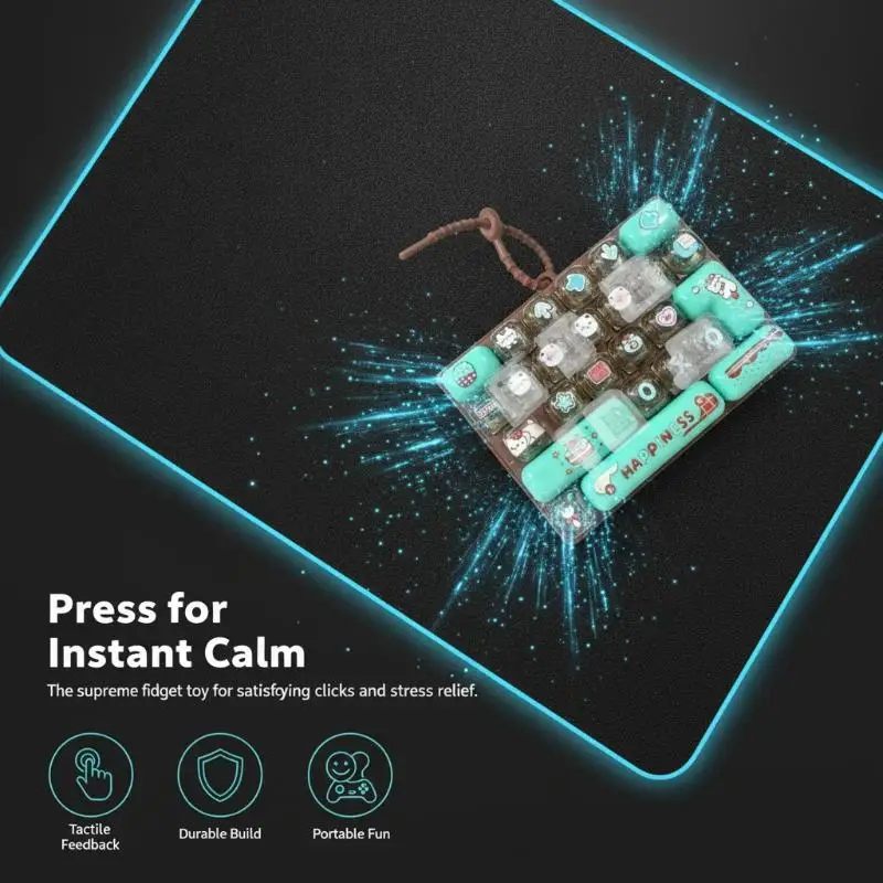 26 Grid Keyboard Fidget Toy Keychain Cartoon Pattern Stress Relief Toy Portable Backpack Pendant for Kids Children Gift