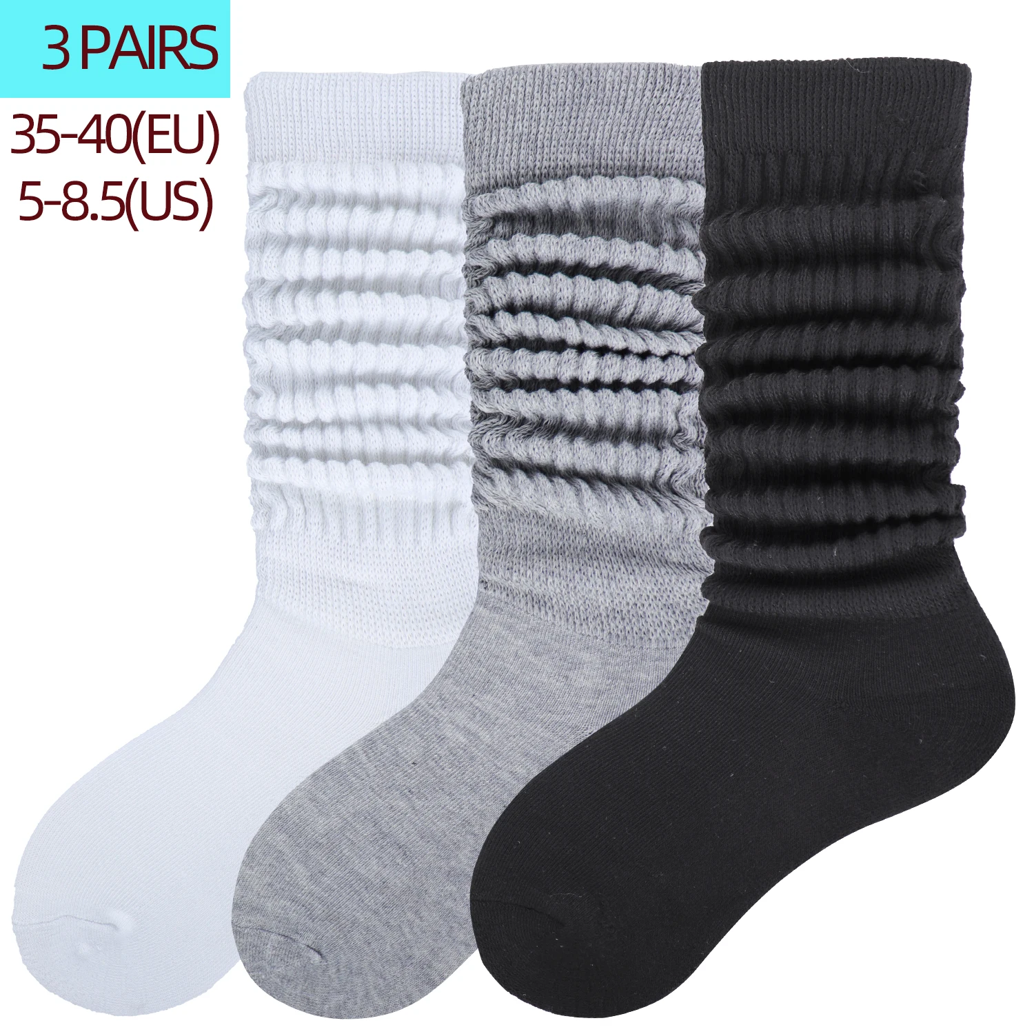 3 Pairs Women White Stacked Socks Simple Fashionable Versatile Socks Antibacterial Comfortable Lightweight Soft Mid Length Socks