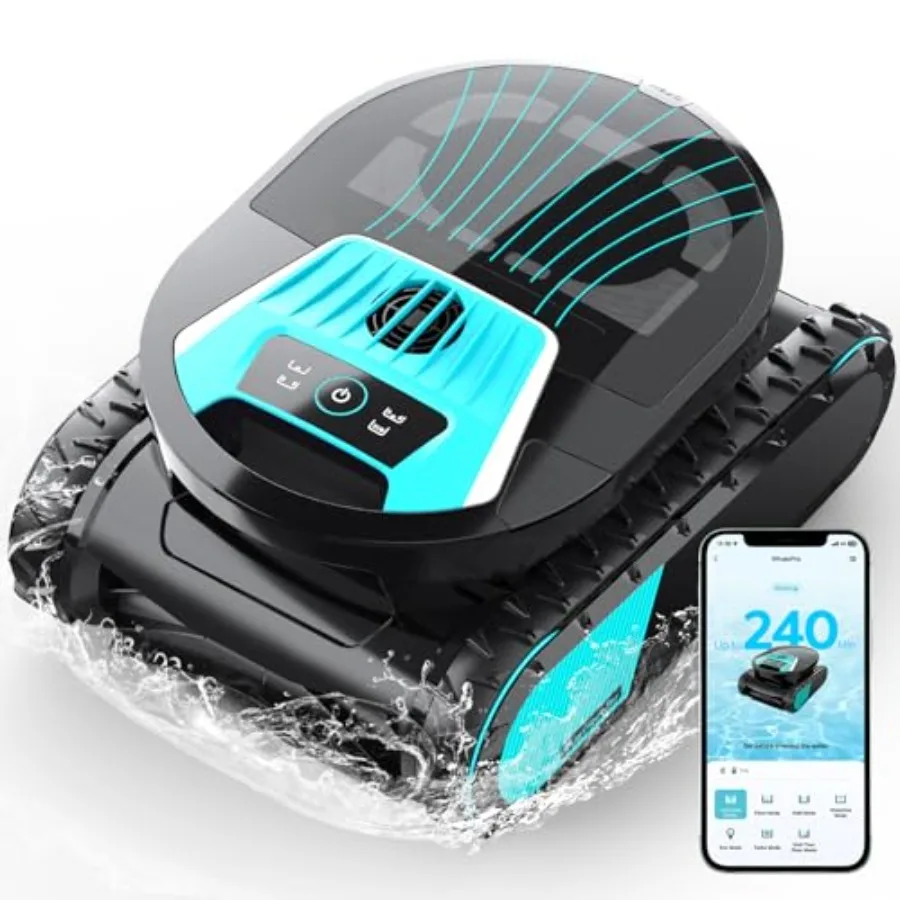 In-Ground Pool Cleaner, Jet Black ABS Plastic, Wall-climbing Smart Route Navigation, 6L Dual-Layer Filter, 240Mins Runtime, Sma