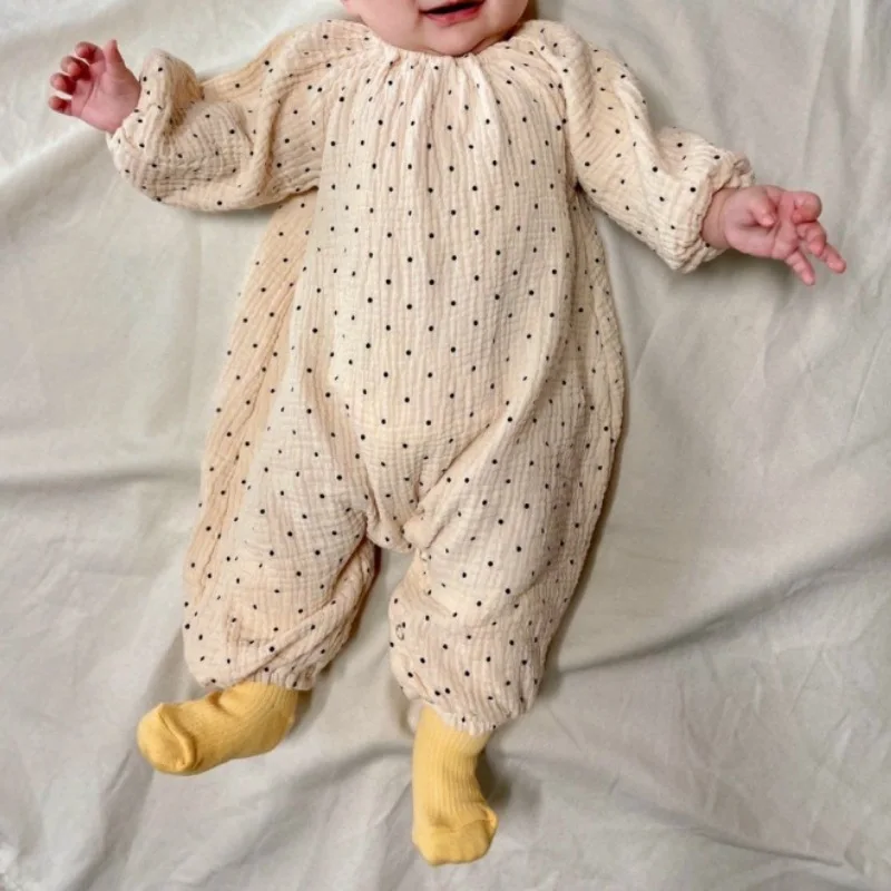 Korean Loose Jumpsuit Casual Western Style 2026 Autumn New Baby Wave Point Crawler Fashion Cute