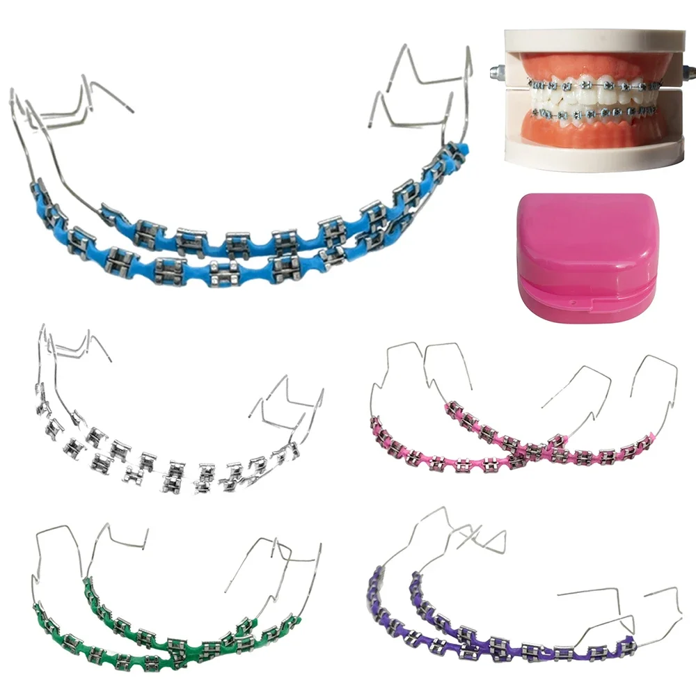 1 زوج الأقواس الموضة مع صندوق الملونة الأسنان الديكور مع الأسلاك المعدنية كتيفة معدنية العلاقات الأوعية الدموية تقويم الأسنان #2
