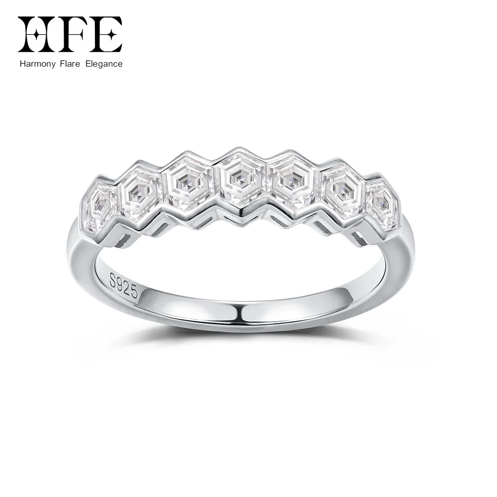 HFE 3*3mm Hexagonal Moissanite 7 Diamonds Eternal Ring S925 Silver Plated 18K Women's Engagement Anniversary Commemorative Gift