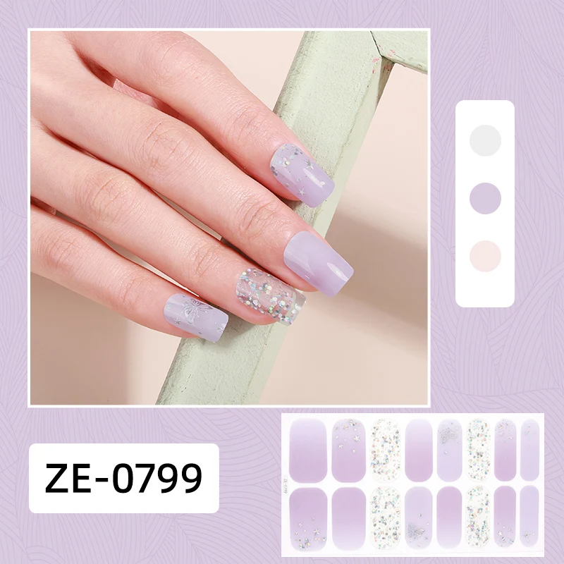 16Tips Summer Gradient Nail Polish Full Cover Nail Sticker Strips Long-Lasting Self Adhesive Nail Art DIY Manicure Decoration