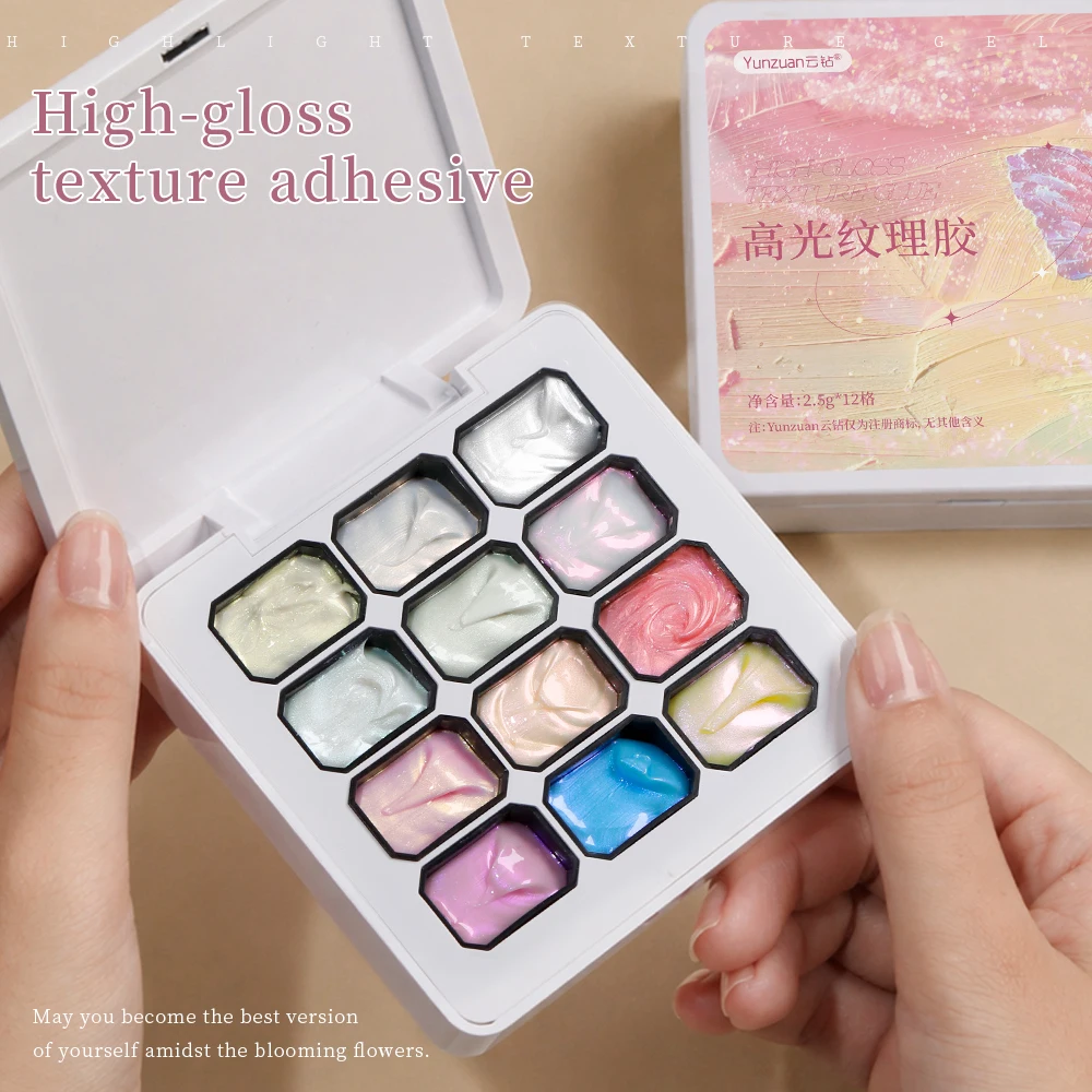 12 Colors 3D Pearlescent Nail Art Texture Gel Set 2.5g No Wipe UV LED Relief Painting Gel for Shell Floral Swirl Design