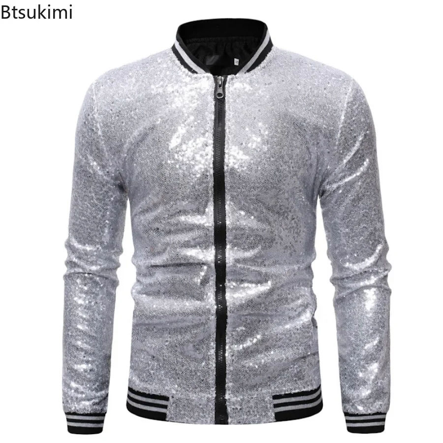 New 2024 Sequin Nightclub Jacket Men Spring Autumn Streetwear Mens Sequins Jackets and Coats Baseball Bomber Jacket Blazer Male