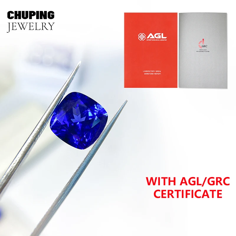 ChuPing SQ Cushion Shape Lab Royal Blue Flame Melted With AGL Certificate Loose Royal Blue Gemstones Cultivate Sapphire