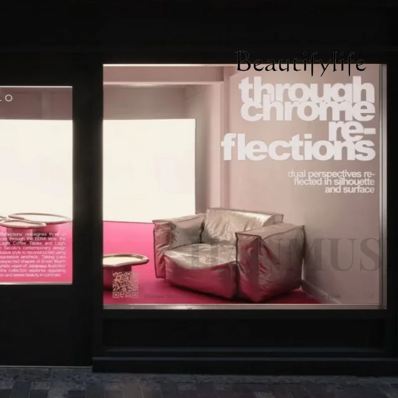 

LL Современный минималистичный дизайнерский студийный современный односпальный диван из серебряной кожи с блоком тофу