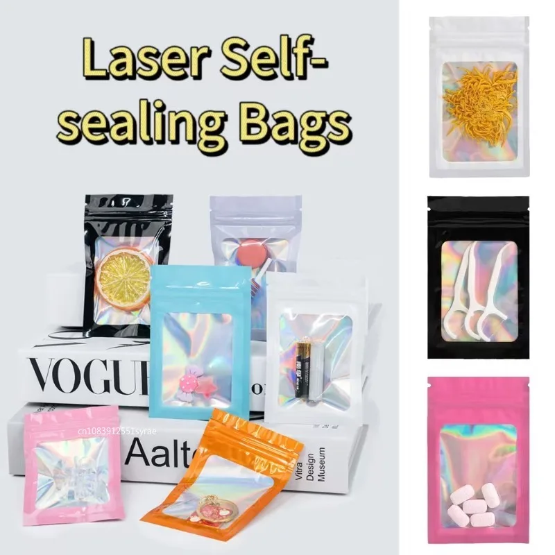 Laser-Kunststoff-Aluminiumfolienbeutel, wiederverschließbar, geruchsdicht, Kunststoff-Verpackungsbeutel, Schmuck, Einzelhandel, Aufbewahrungsbeutel, Geschenk-Druckverschlussbeutel