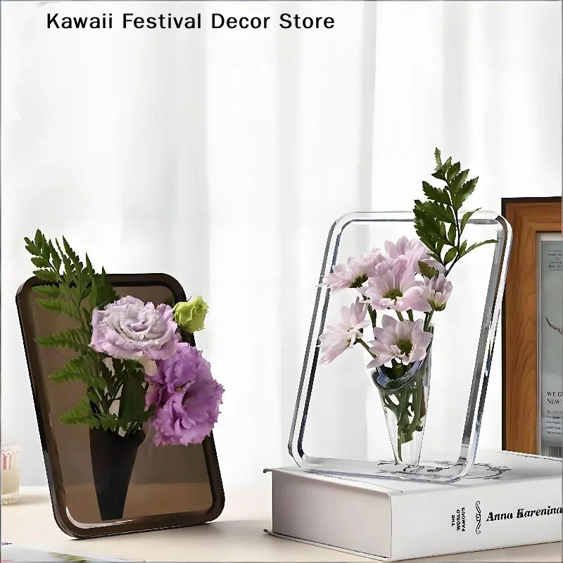 1/2pcs Frame Flower Vase - Clear Acrylic Vase for Flowers, Modern Art Vases for Home Decor, Decorative Vases for Table Bookshelf