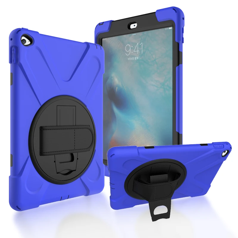 

For Apple iPad Air 2 X-Shape PC + TPU Tablet Shell with 360 Degree Swivel Kickstand - Dark Blue