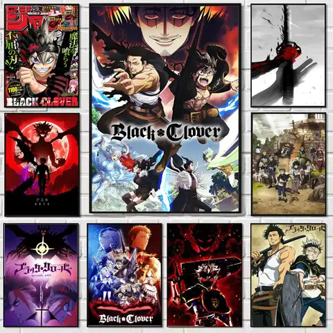 Anime B-Black Hot Clover Poster HD Cartoon Wall Art Self Stick Removable Poster For Home Living Room