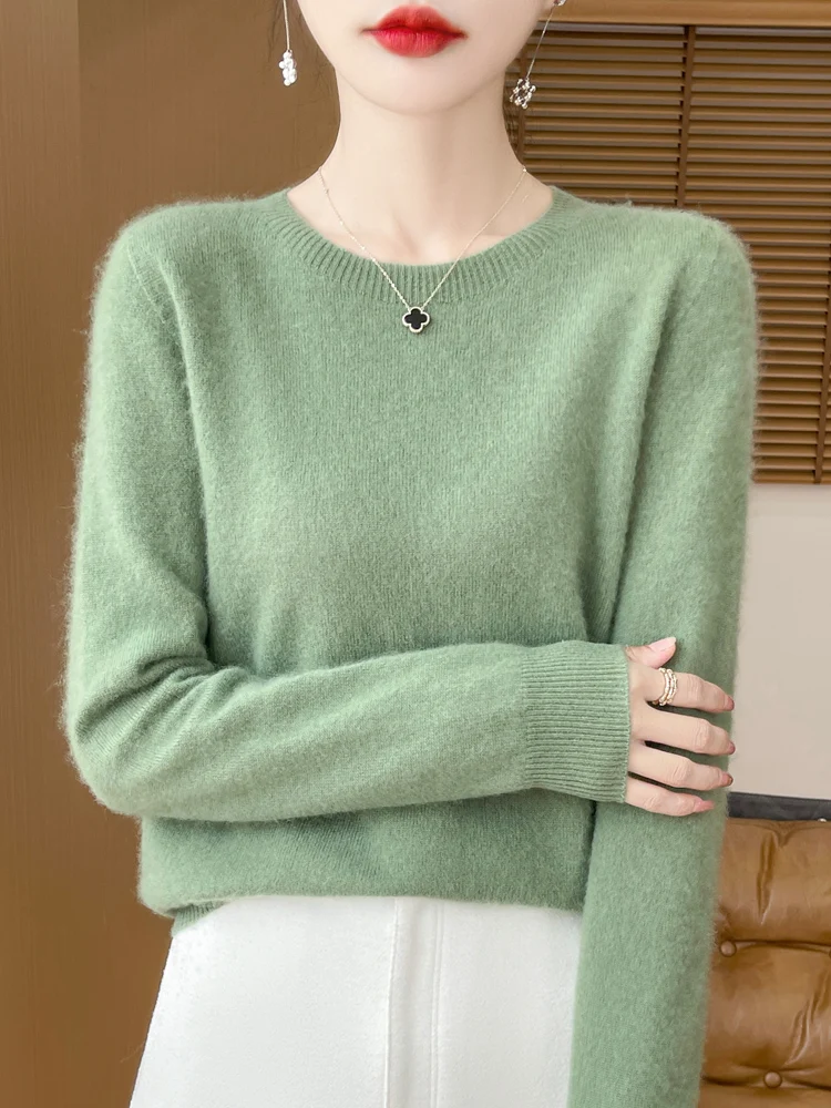 Autumn Winter Women 100% Merino Wool Sweater O-Neck Cashmere Pullover Basic Fashion Clothing Comfort Warm Top Casual Solid