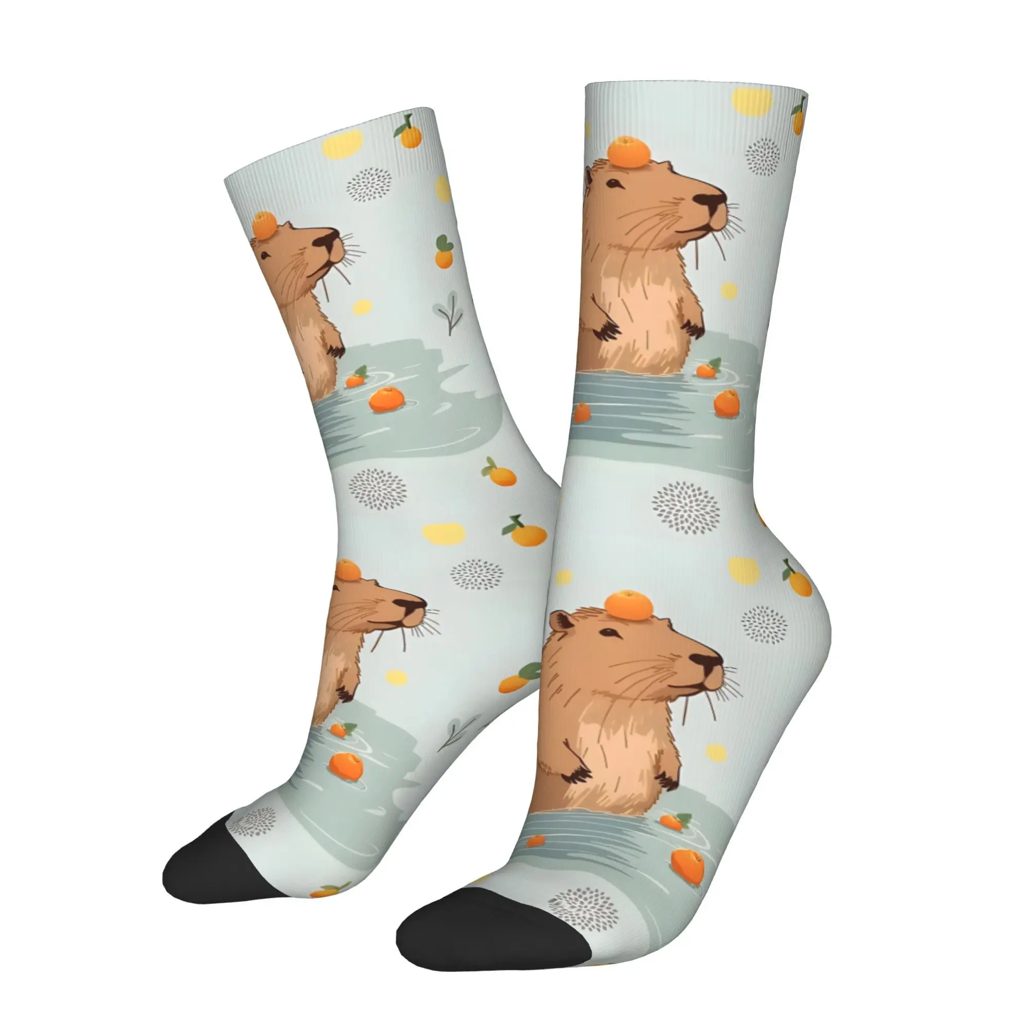 

1pc Capybara With Orange Chilling Printed Men's Socks Novelty Hip Hop Harajuku Pattern Crew Sock Casual Gift